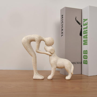 Dog Sculpture Home Decor Cute Man and Dog Statue Decoration