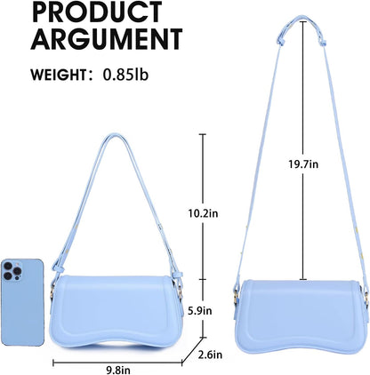 Shoulder Bag for women Clutch Purse Handbag PU Leather Tote Bag (Light Blue)