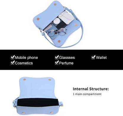 Shoulder Bag for women Clutch Purse Handbag PU Leather Tote Bag (Light Blue)