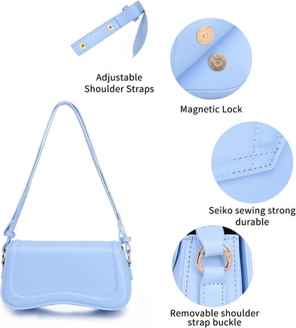 Shoulder Bag for women Clutch Purse Handbag PU Leather Tote Bag (Light Blue)