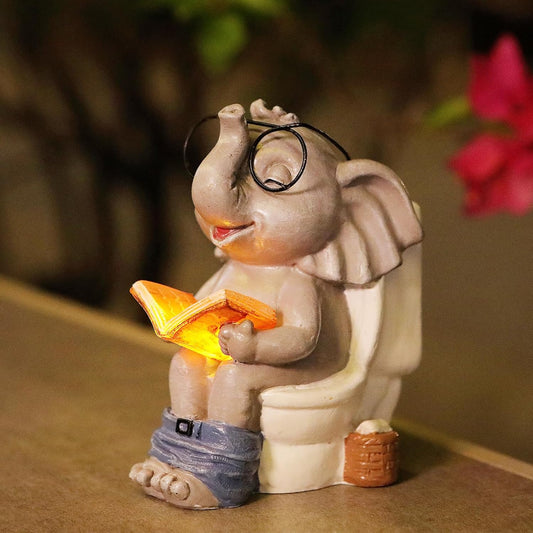 Funny White Elephant Elephant Statue Solar Outdoor Garden Decoration