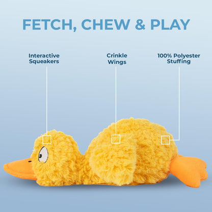 Ducky Doodle Squeaky Crinkle Plush Toy for Small and Medium Breed Puppies