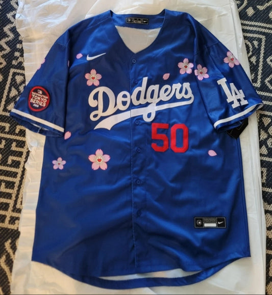 #50 Betts Dodgers 2025 Tokyo Series Stitched Jersey - BLUE - Men