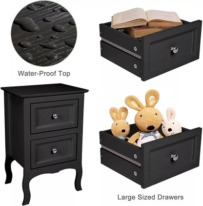 Set of 2 Bedroom Nightstand Modern Bedside Table End Table with 2 Drawers Furniture
