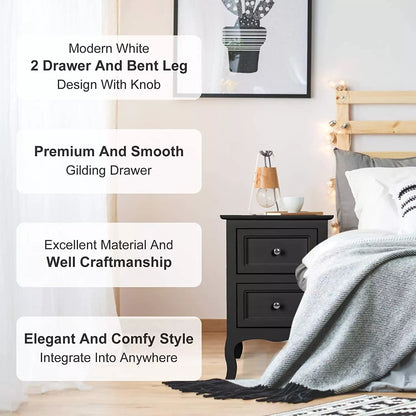 Set of 2 Bedroom Nightstand Modern Bedside Table End Table with 2 Drawers Furniture
