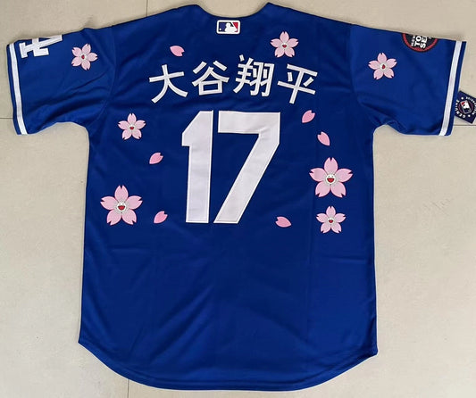 #17 OHTANI Dodgers 2025 Tokyo Series Stitched Jersey - BLUE - Kanji - Men